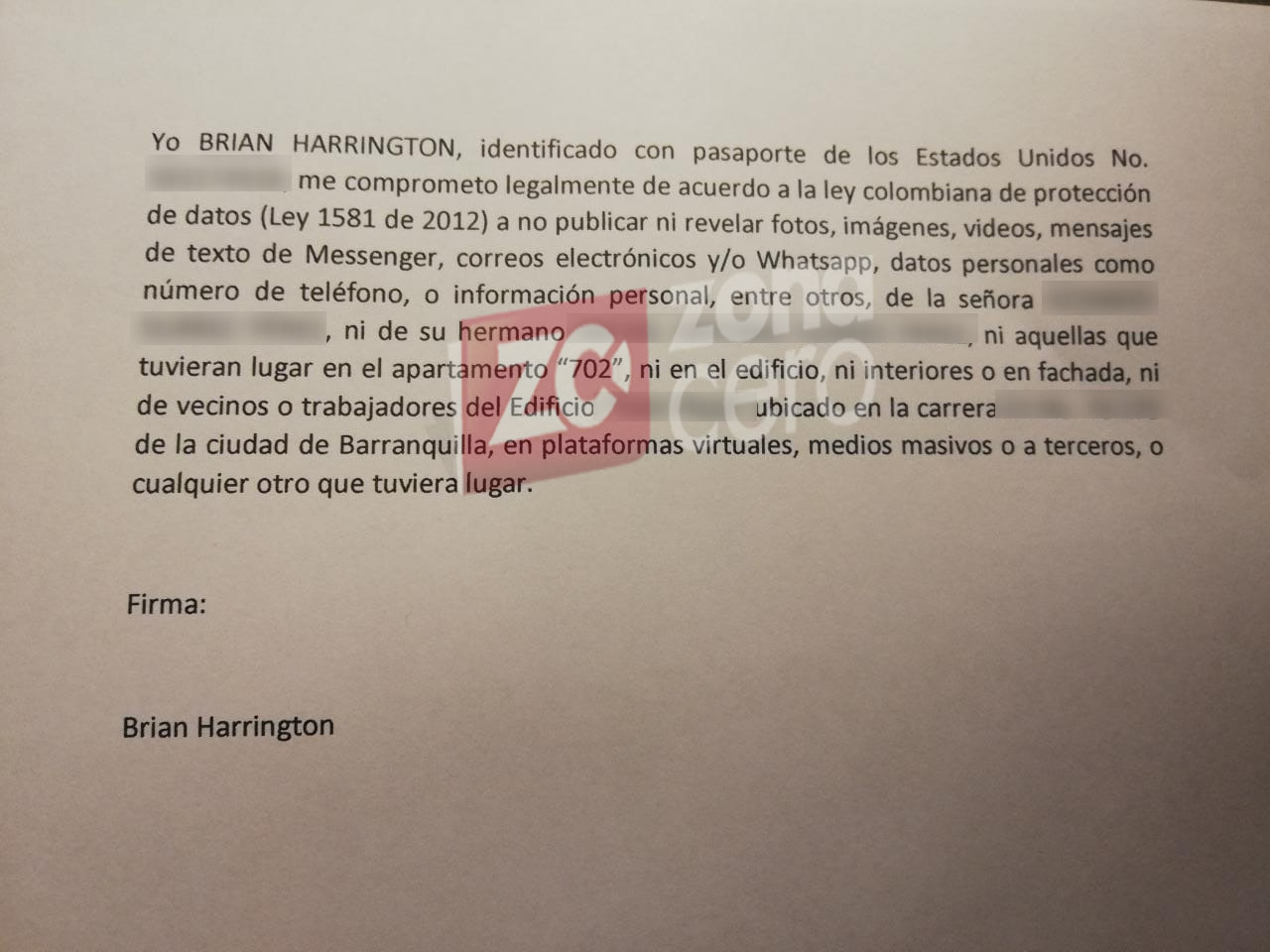 La carta de Brian Harrington.