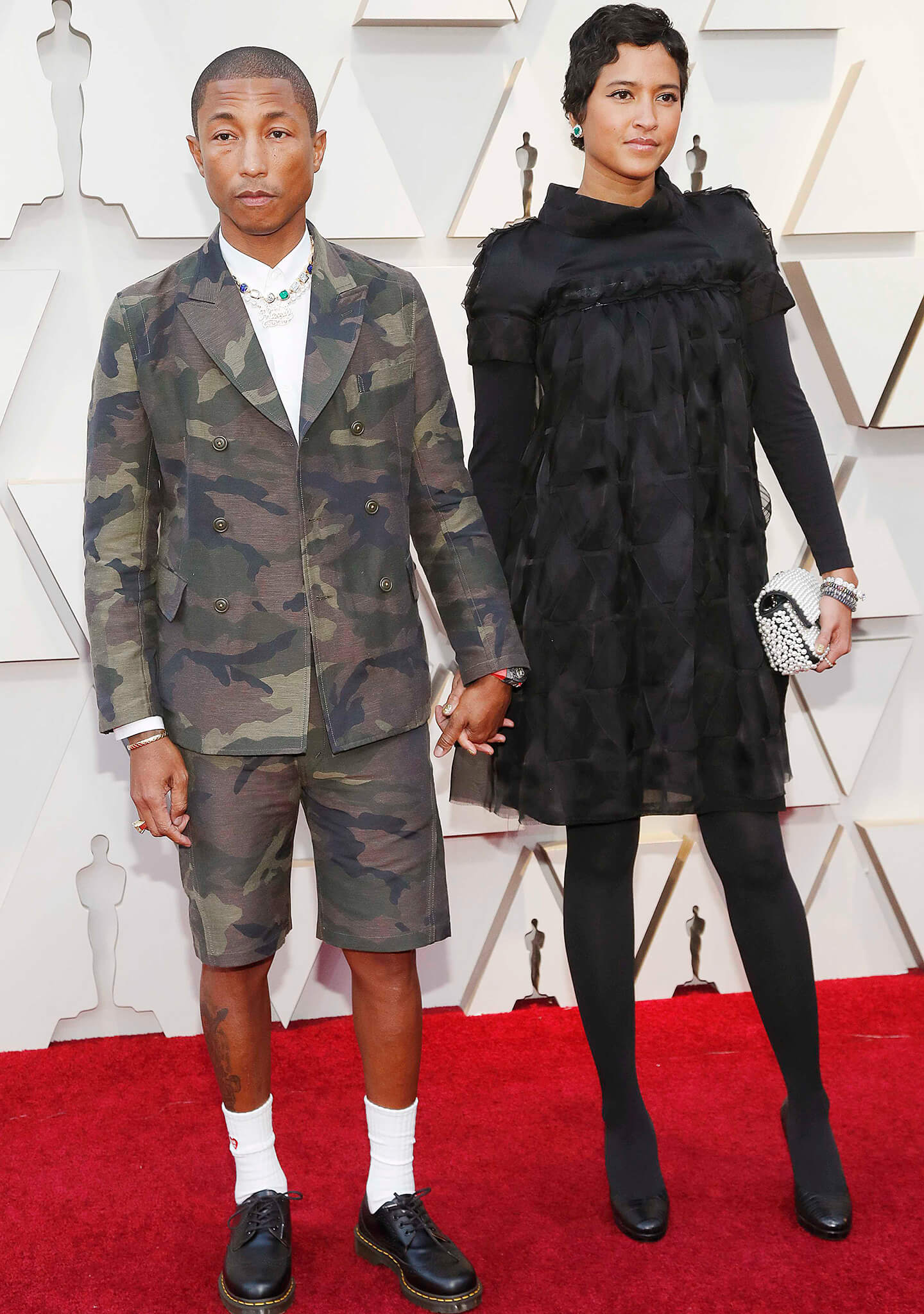 El cantante Pharrell Williams en la alfombra roja de los premios Óscar 2019.