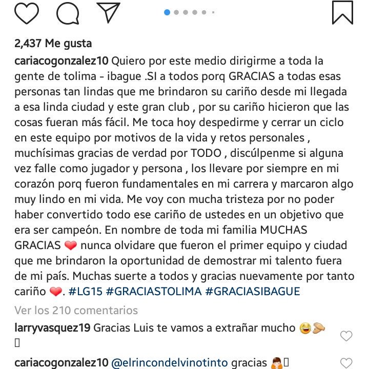 El mensaje de despedida de Luis 'Cariaco' González.