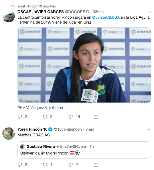 Yoreli Rincón confirma en redes su próximo destino. 