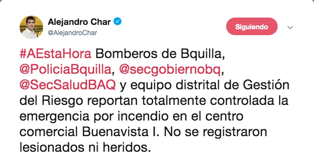 El reporte del Alcalde Alejandro Char.