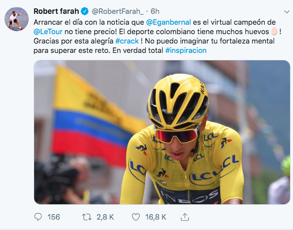 Tweet del tenista Robert Farah.