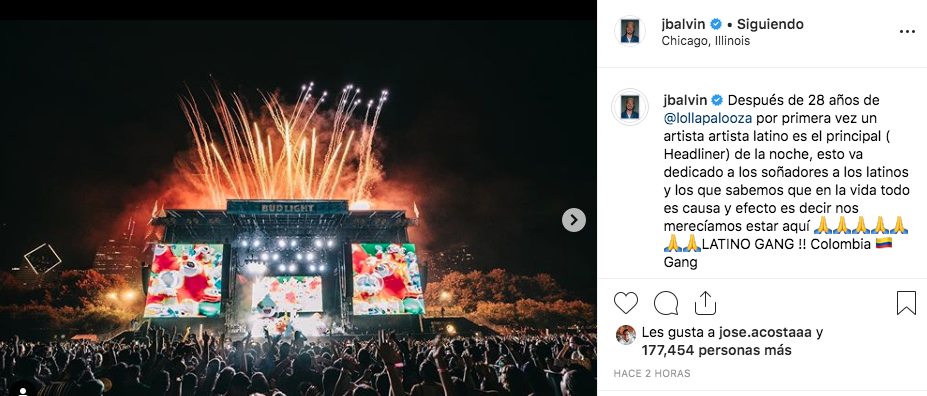 J Balvin después de su show en Lollapalooza 2019.
