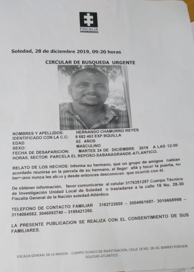 Documentos sobre la desaparición del pastor Jorge Chamorro.