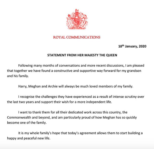 Comunicado oficial del Palacio de Buckingham.