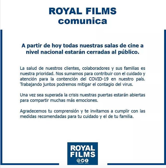 Comunicado de Royal Films.