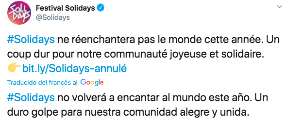 Comunicado de Solidays.