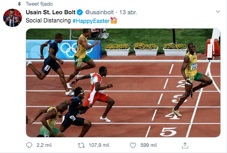 Usain Bolt y su tuit de lo que llamó "social distancing".