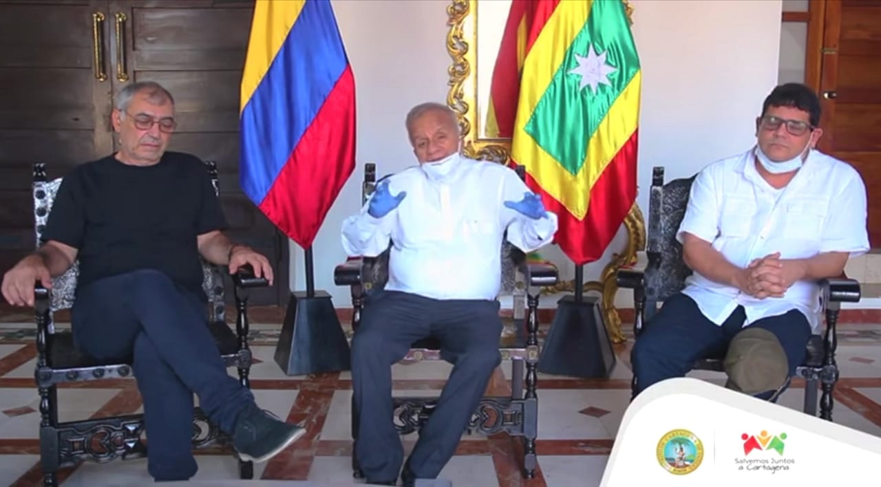 El Alcalde de Cartagena, William Dau; monseñor Jorge Enrique Jiménez y el presidente del Concejo, David Caballero.
