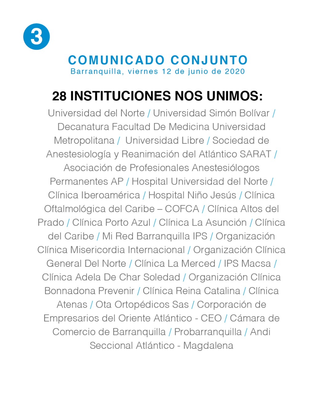 El comunicado de las 28 instituciones en el departamento del Atlántico.