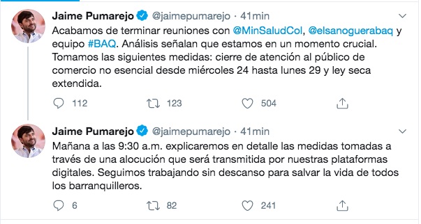 Los anuncios del Alcalde Jaime Pumarejo.