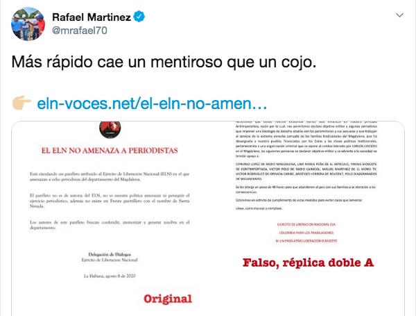 El trino del exalcalde Rafael Martínez.