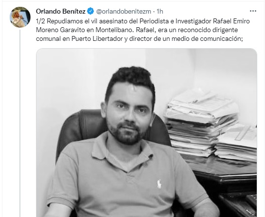 El gobernador Orlando Benítez repudió el asesinato.