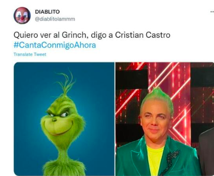 A Cristian Castro lo compararon hace unos días con el célebre Grinch cuando lució el cabello verde.