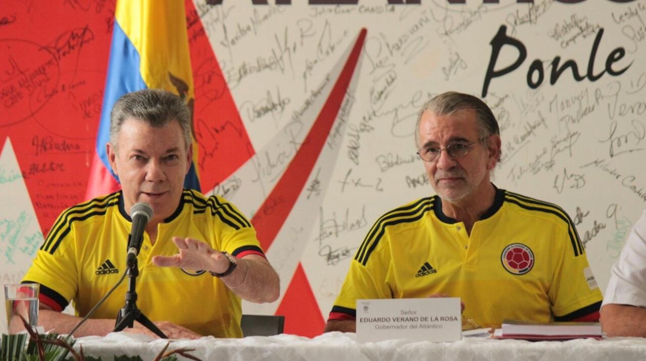 El Presidente Santos y el Gobernador Verano, durante la declaración a la prensa.