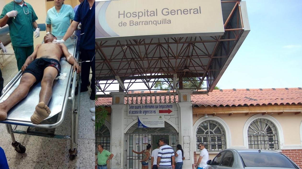 La víctima cuando recibía atención en el Hospital General de Barranquilla.