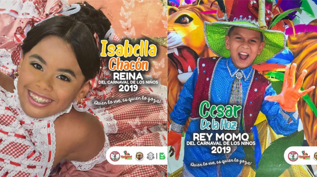 Isabella Sofía Chacón Ruiz y Cesar Andrés De la Hoz Padilla,Reyes del Carnaval de los Niños 2019.
