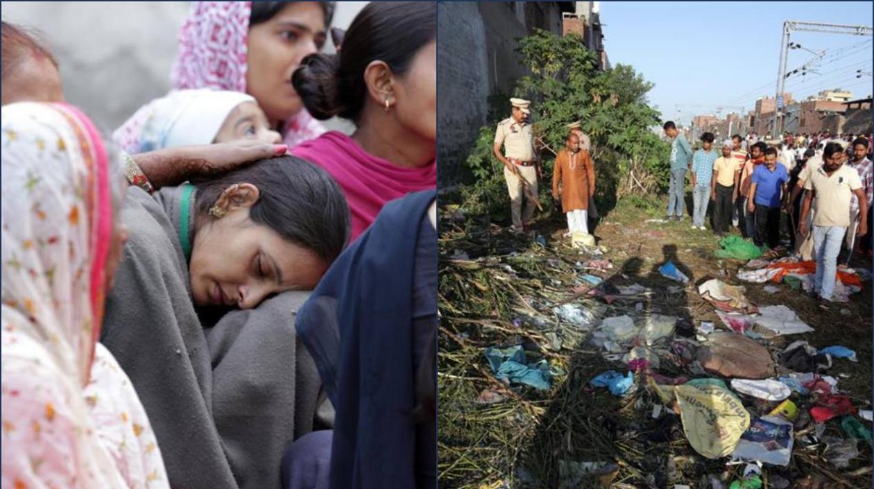 Una mujer es consolada tras la tragedia en las vías del tren en la India, donde 59 personas murieron.