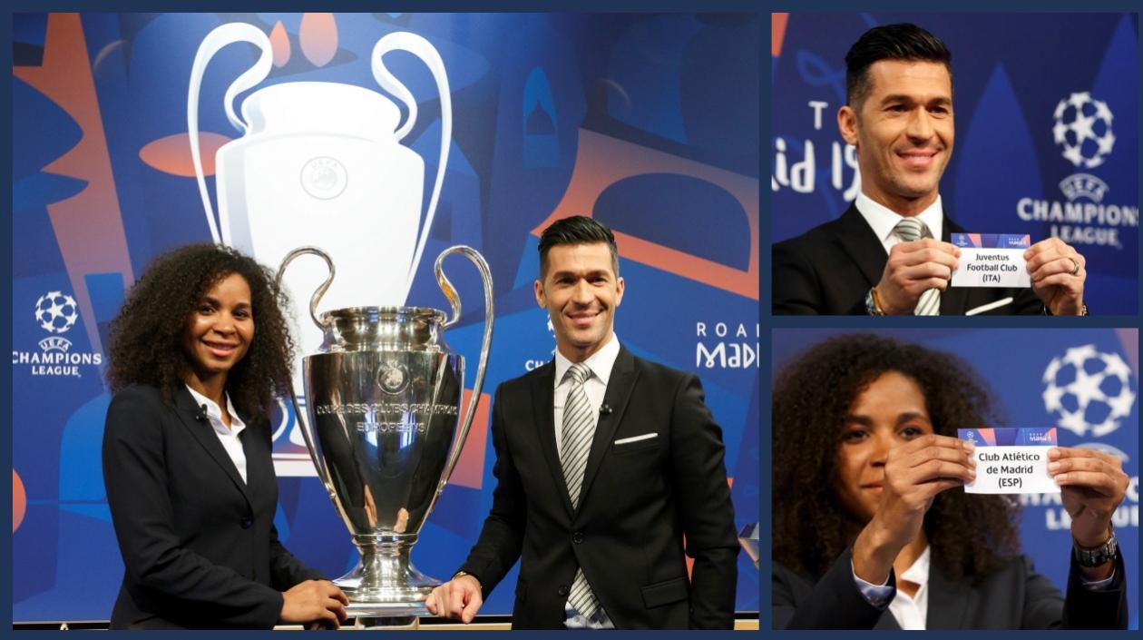 El exfutbolista español y embajador de la UEFA para la Liga de Campeones, Luis García, y la futbolista francesa Laura Georges. 