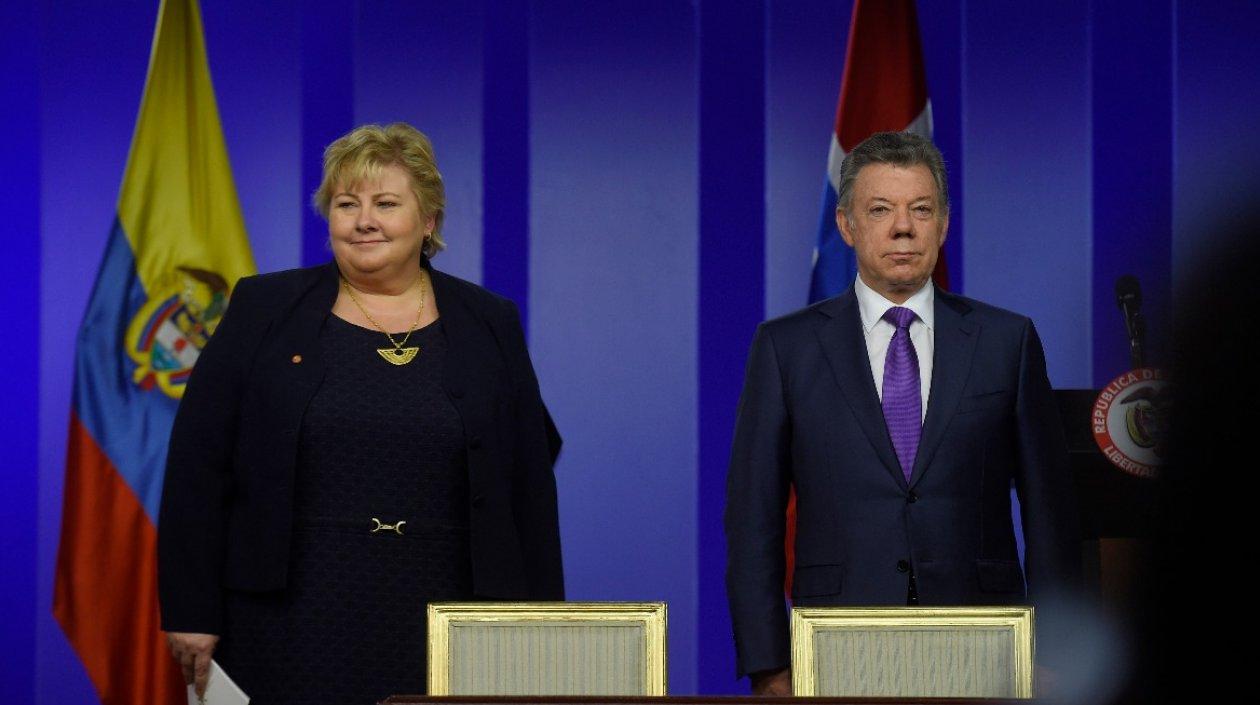 El Presidente Juan Manuel Santos y la Primera Ministra de Noruega.