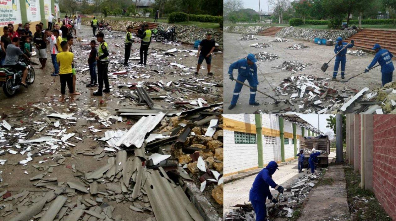 Así trabaja la Triple A y la comunidad en la limpieza del municipio de Sabanalarga, Atlántico, tras el vendaval.