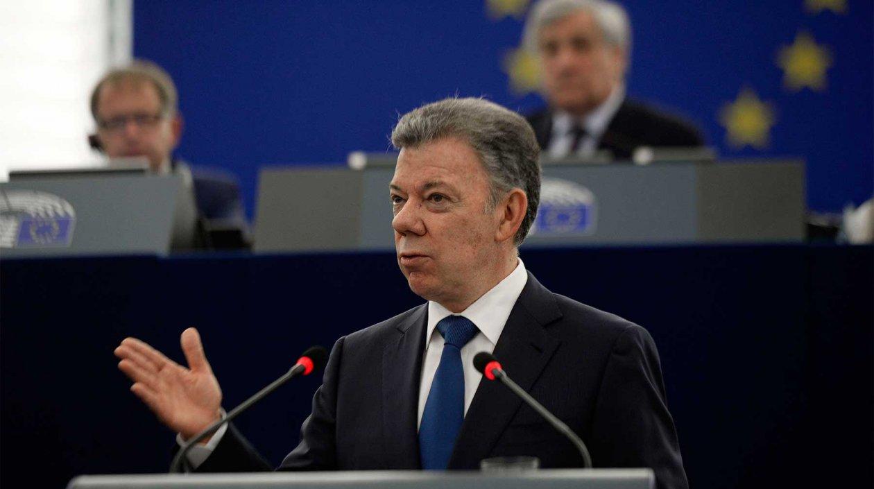 El Presidente Juan Manuel Santos ante el Parlamento Europeo.