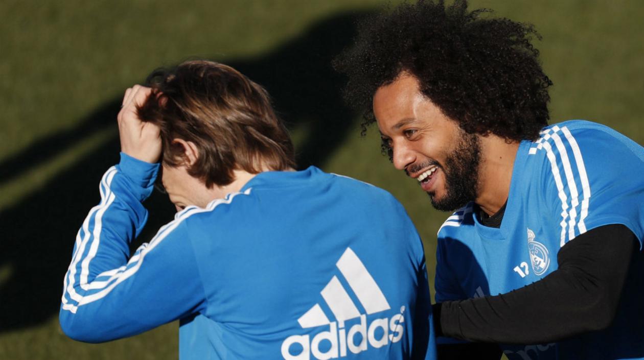 Luka Modric y Marcelo, durante un entrenamiento. 