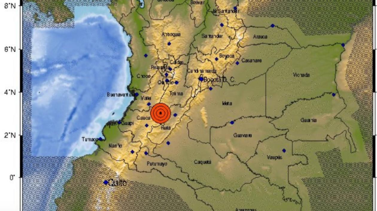 Mapa del epicentro del sismo.