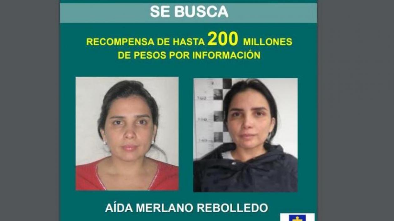 El cartel de las autoridades sobre Aida Merlano.