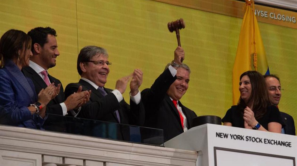 El presidente de Colombia, Iván Duque en la Bolsa de Nueva York (EE.UU.).