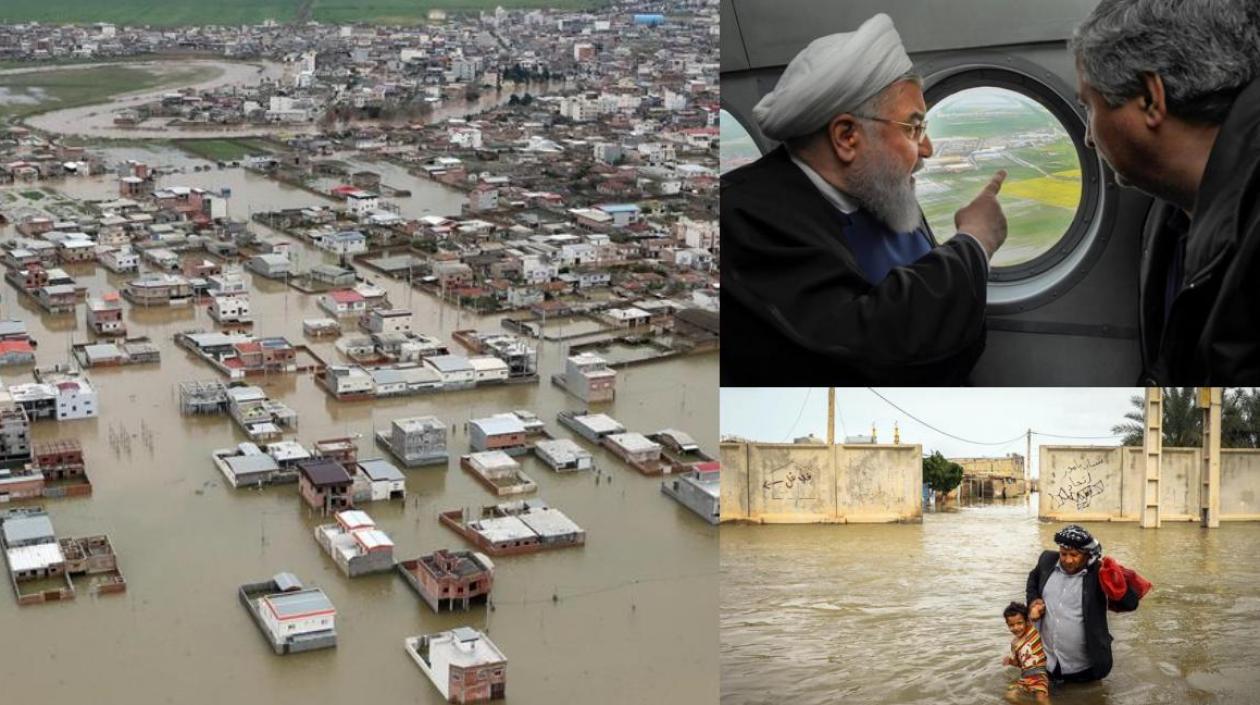 Presidente de Irán visita una de las regiones afectadas por las fuertes inundaciones, en la provincia de Golestán.
