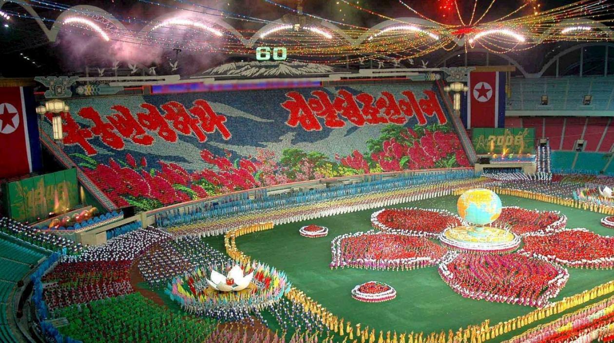 Imagen de archivo de gimnasia masiva en Corea del Norte.