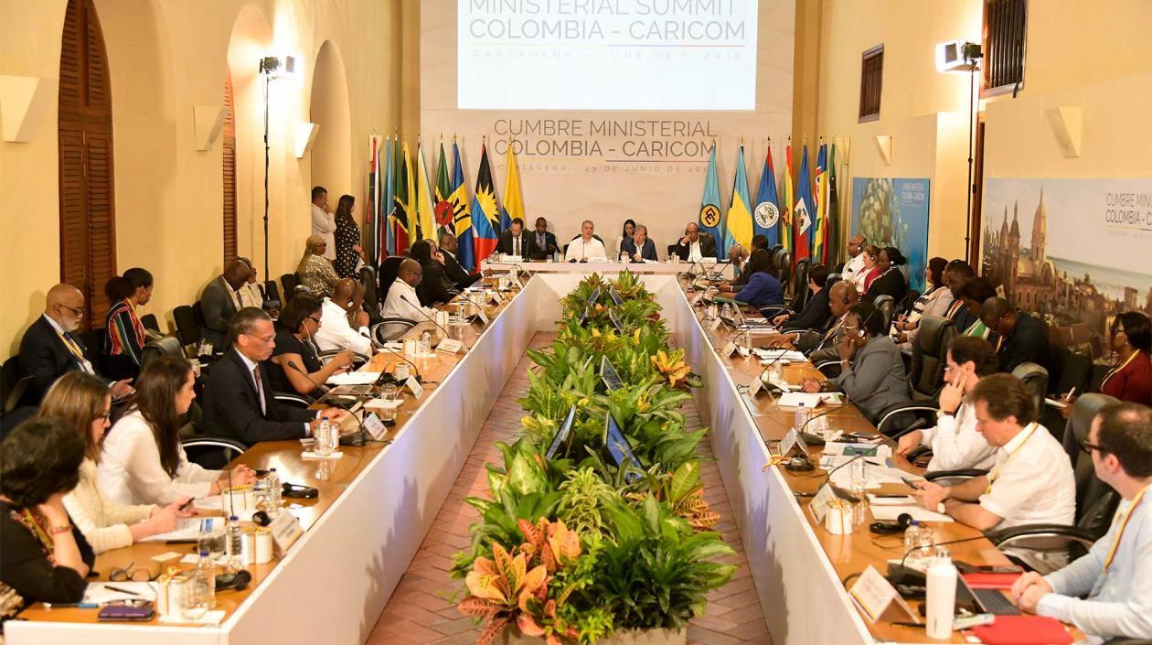 El Presidente Iván Duque durante la apertura de la Cumbre Ministerial Colombia-Caricom en Cartagena.
