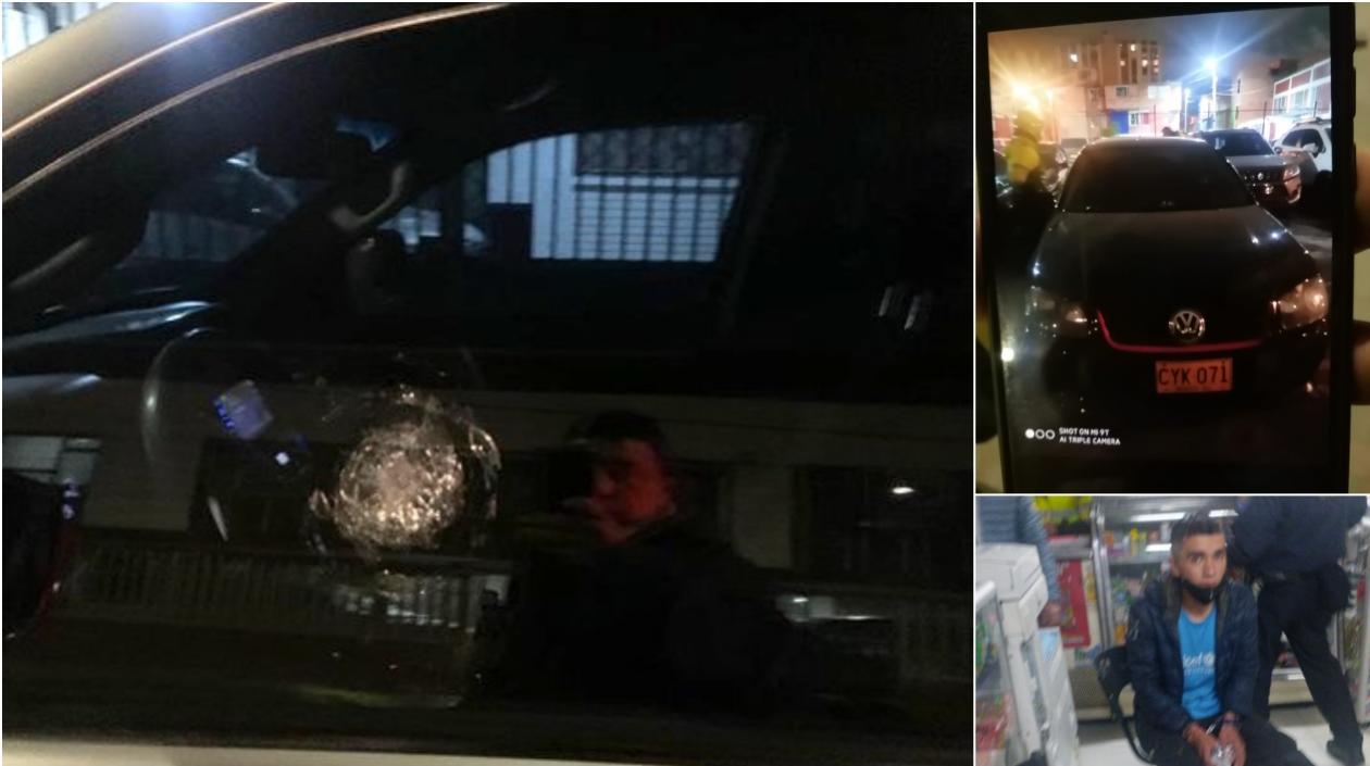Disparo en carro blindado de Piedad Córdoba. En otras fotos vehículo usado y persona capturada.