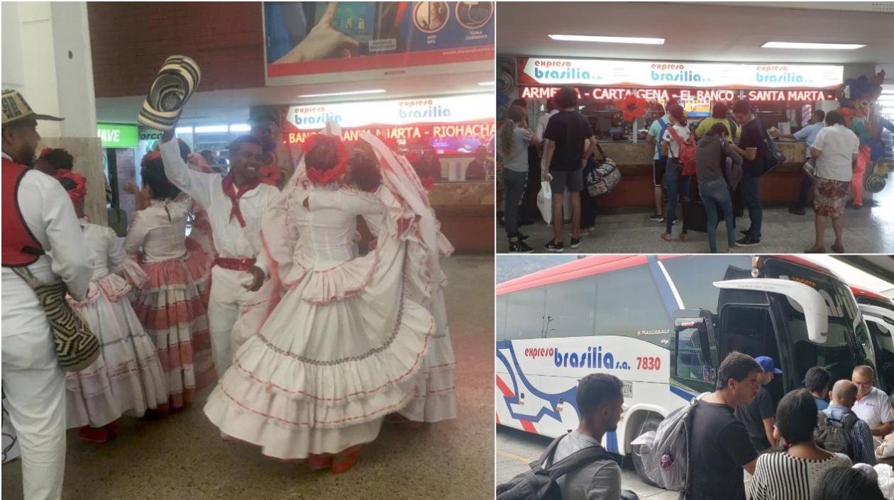 Las taquillas de Expreso Brasilia y Unitransco en las principales terminales de la región Caribe están adornadas con motivos carnavaleros.