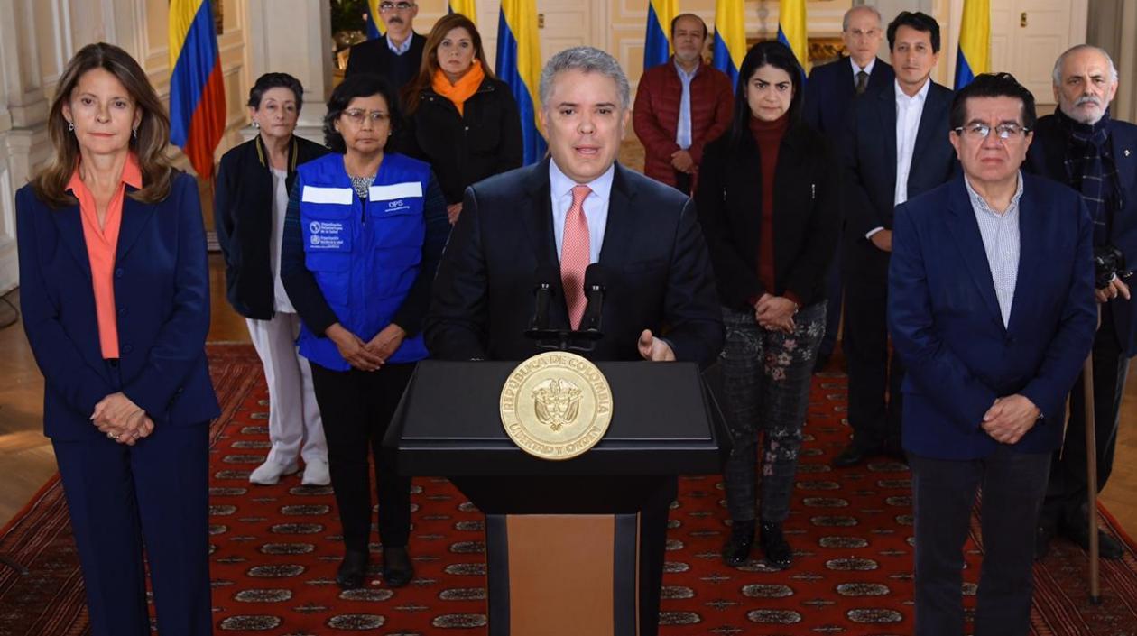 Presidente Iván Duque durante el anuncio de cuarentena por 19 días en Colombia.