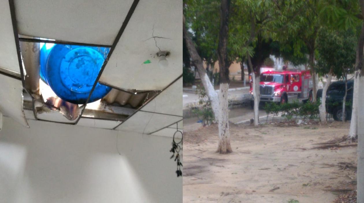 Bomberos atendieron la caída de un tanque elevado en una vivienda en el barrio Moras IV etapa.