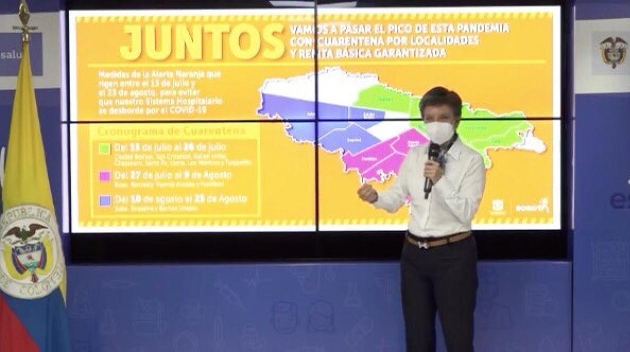 Alcaldesa Claudia López explica la cuarentena estricta en Bogotá.