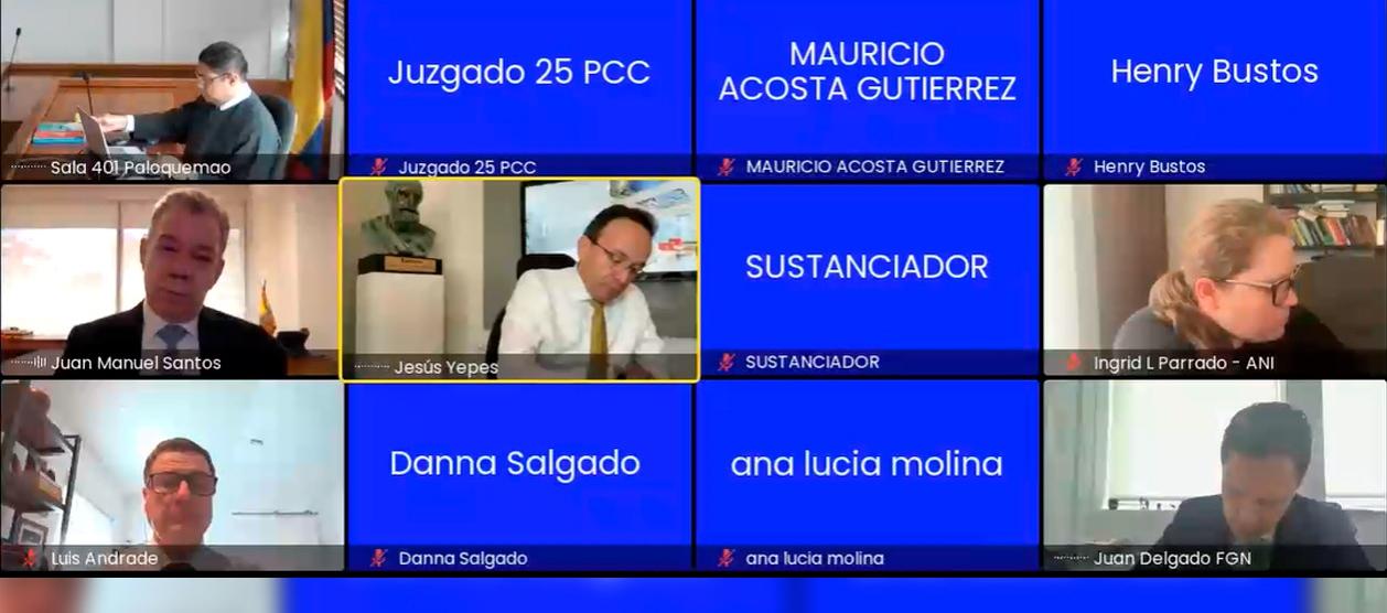 El expresidente Juan Manuel Santos en su declaración en la audiencia contra Luis Fernando Andrade por el caso Odebrecht.