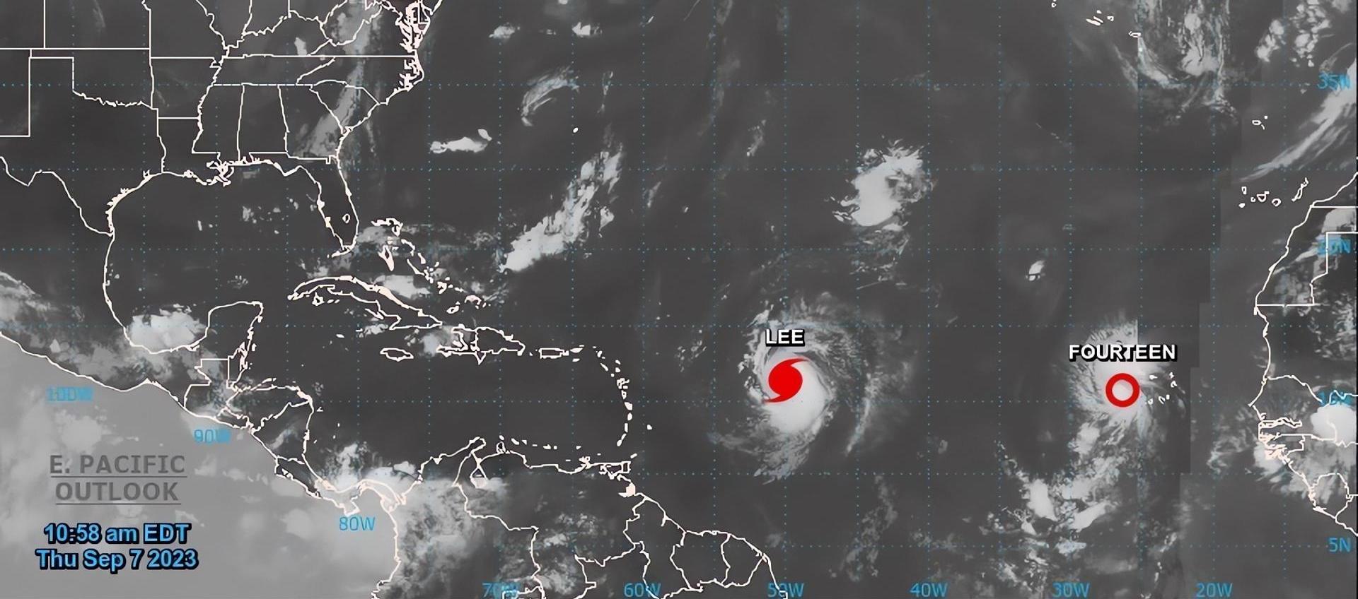 Zona en el océano Atlántico donde se encuentra el huracán 'Lee'. 