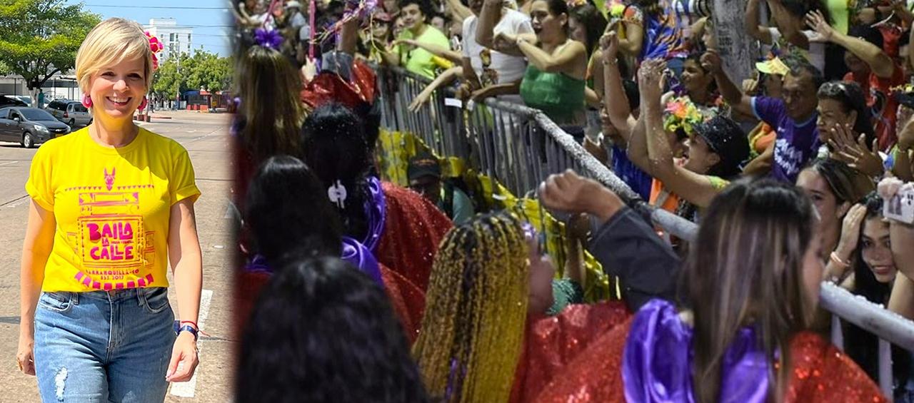 Sandra Gómez, gerente de Carnaval SAS, y archivo de desfile de la Guacherna.