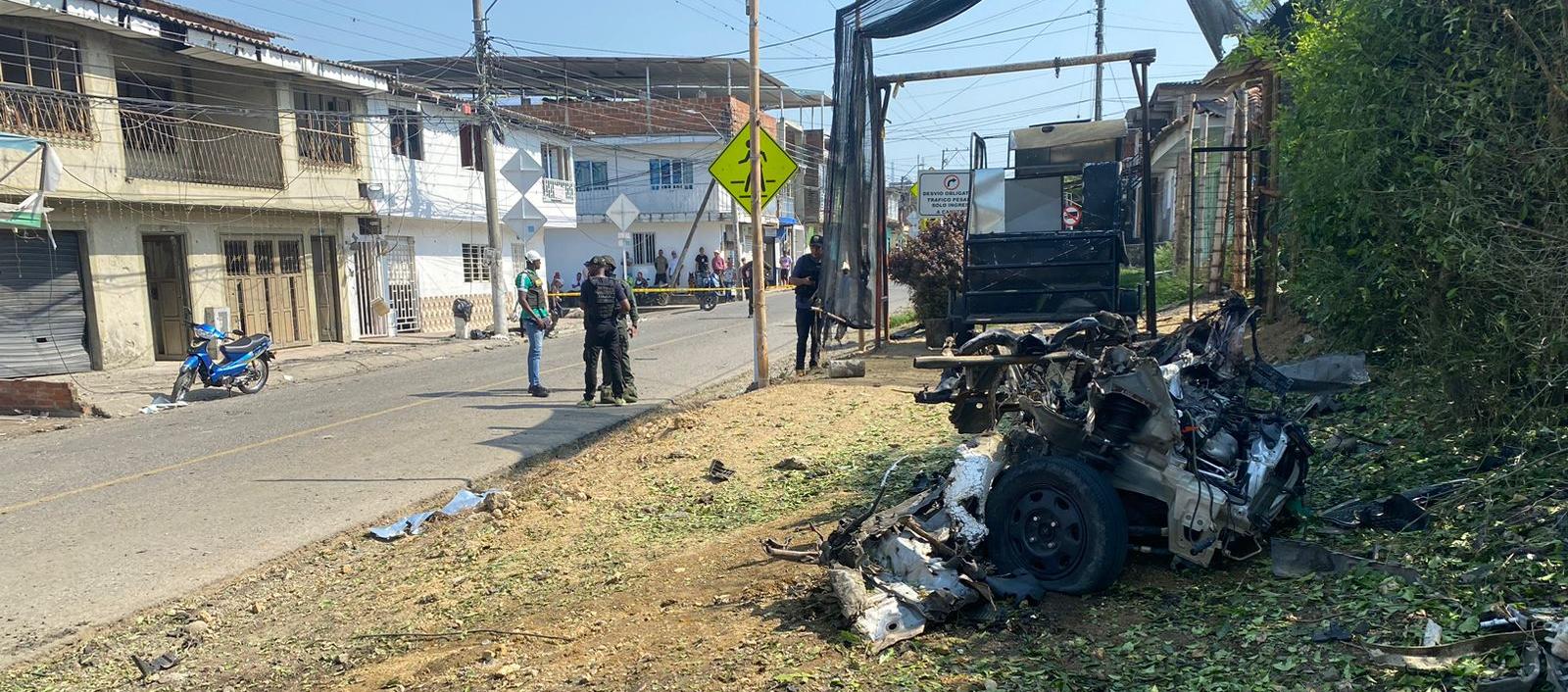 Miranda, Cauca, este viernes tras el atentado con carro bomba