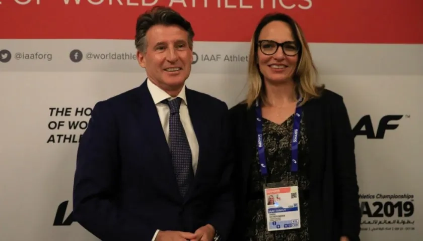 Ssbastian Coe, presidente de la IAAF, y Ximena Restrepo, vicepresidenta de la institución. 