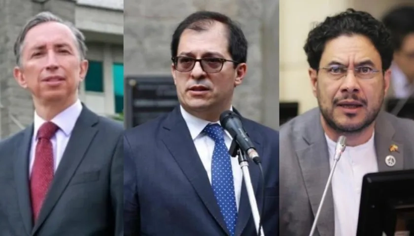 Fiscal del caso Uribe, Gabriel Jaimes; el Fiscal general Francisco Barbosa y el senador Iván Cepeda.