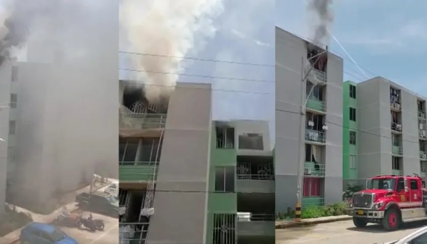 Momento del incendio en uno de los apartamentos de Vipa Verde. 