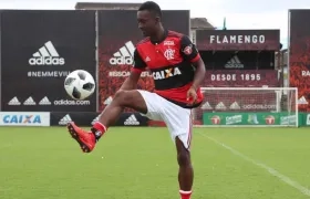 Marlos Moreno en su presentación como jugador de Flamengo. 