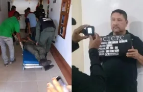 Un miembro de la GNB es auxiliado en un centro asistencial. A la derecha Gabriel Ariza, presuntamente miembro del ELN, quien habría participado en el ataque.
