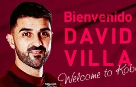 David Villa al ser presentado por el Vissel Kobe. 