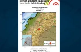 Un sismo de magnitud 4.1 grados se sintió este martes en horas de la mañana en el departamento de Nariño