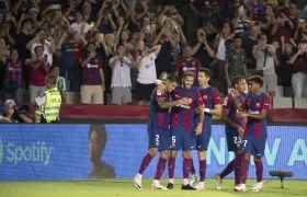 Los jugadores del Barcelona celebrando uno de los goles.
